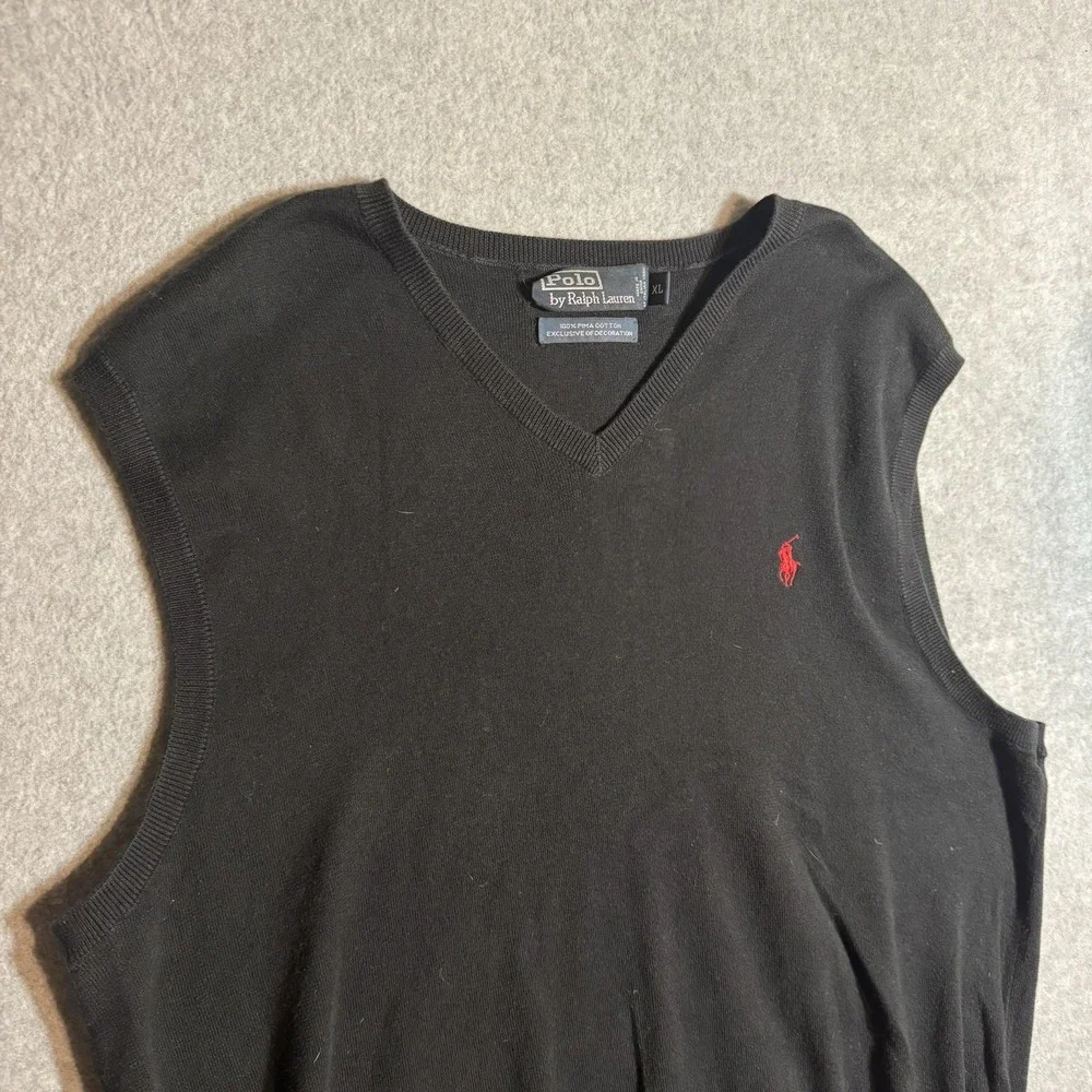 Polo Ralph Lauren Sweater Vest Mens XL Black 100% Pima Cotton Causal Pullover